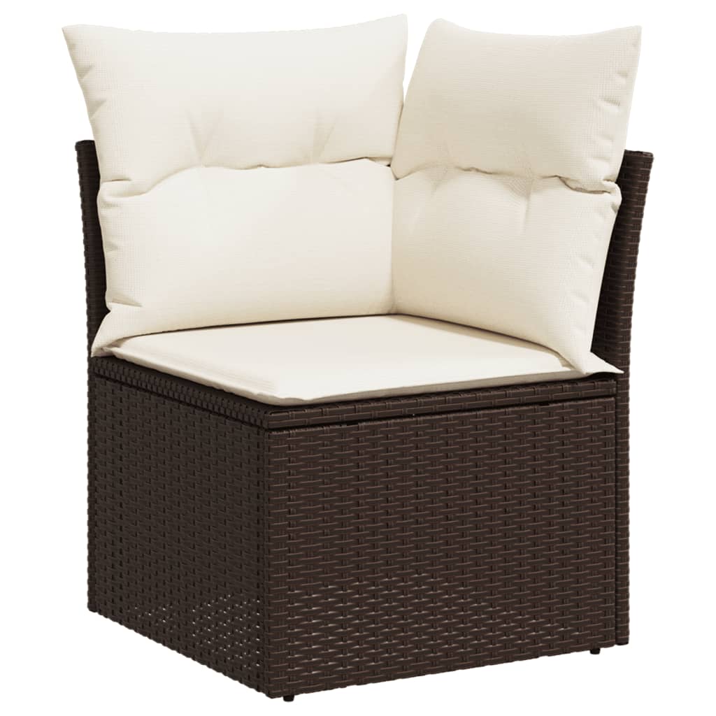 11 pcs conjunto sofás de jardim c/ almofadões vime PE castanho - Image 4
