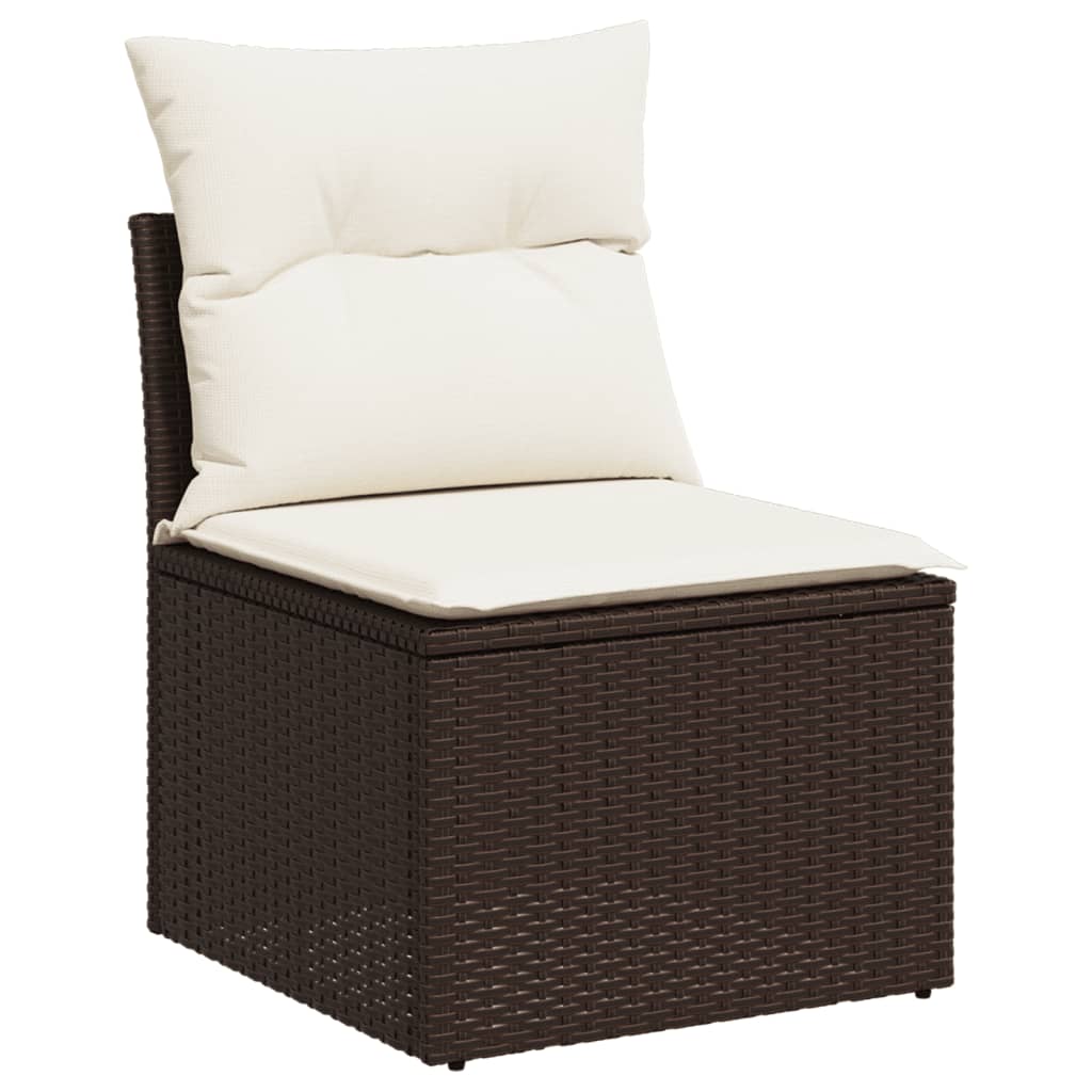 11 pcs conjunto sofás de jardim c/ almofadões vime PE castanho - Image 5