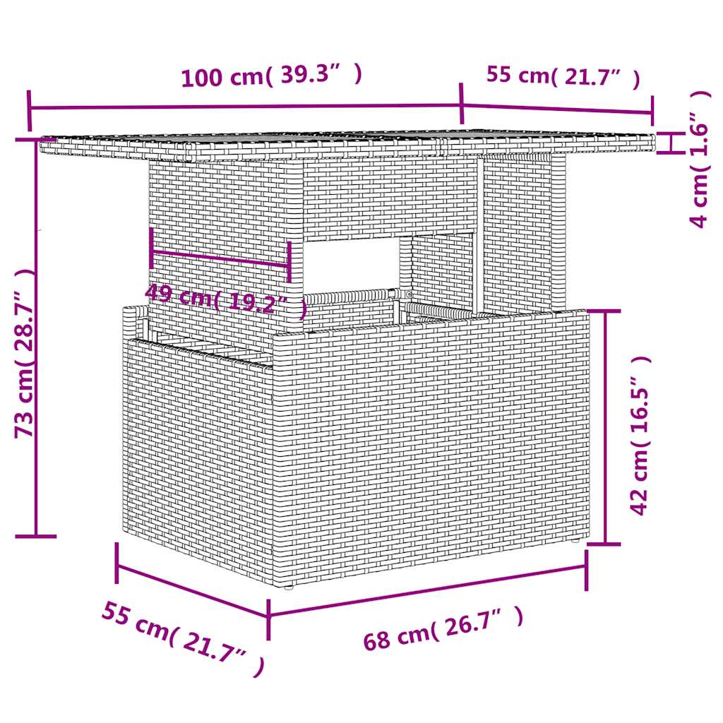 11 pcs conjunto sofás de jardim c/ almofadões vime PE castanho - Image 10