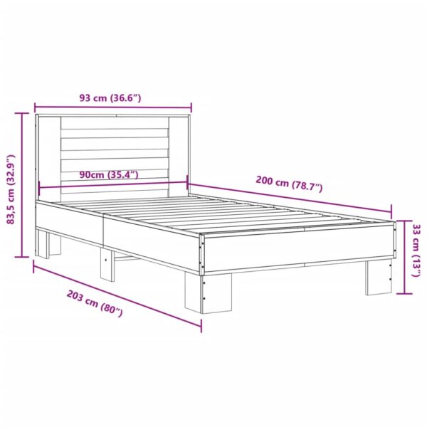 Estrutura de cama derivados de madeira e metal cinzento sonoma - Image 8