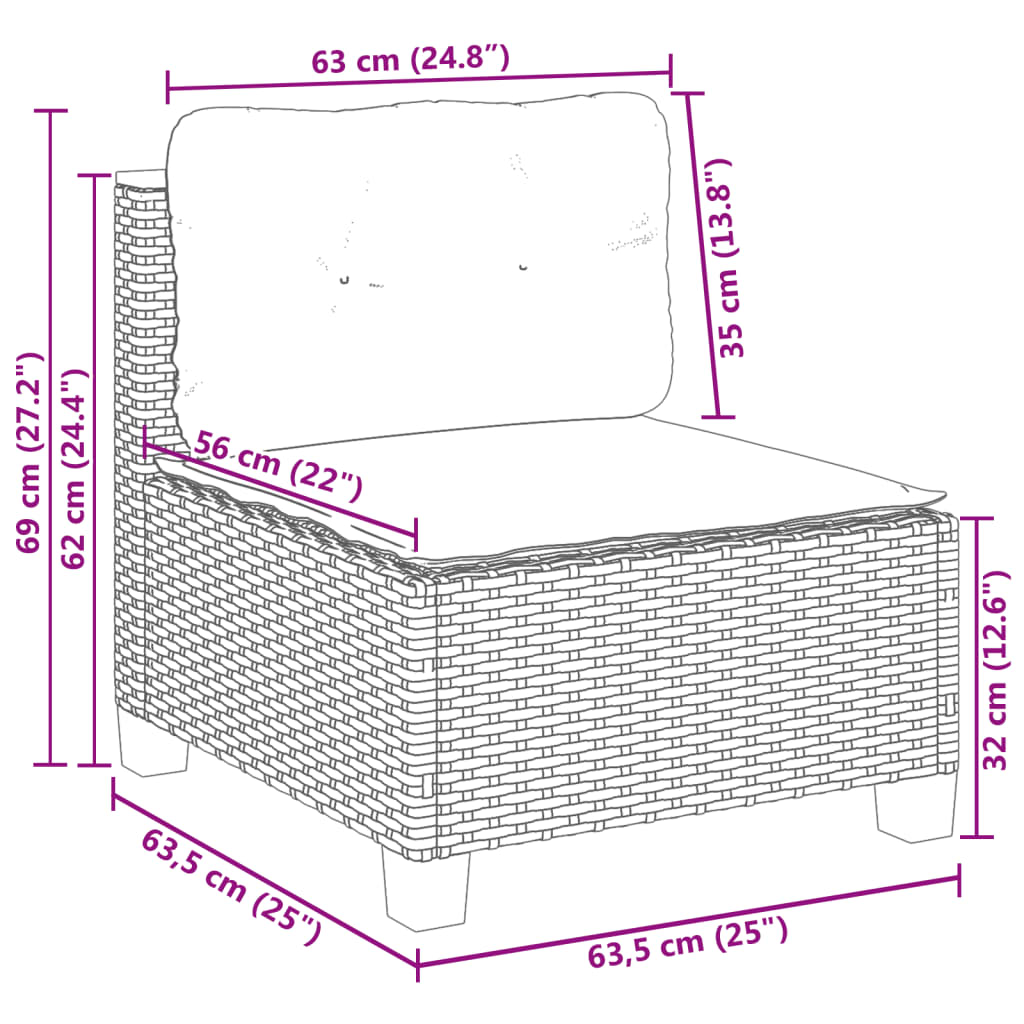 10 pcs conjunto de sofás p/ jardim com almofadões vime PE bege - Image 7