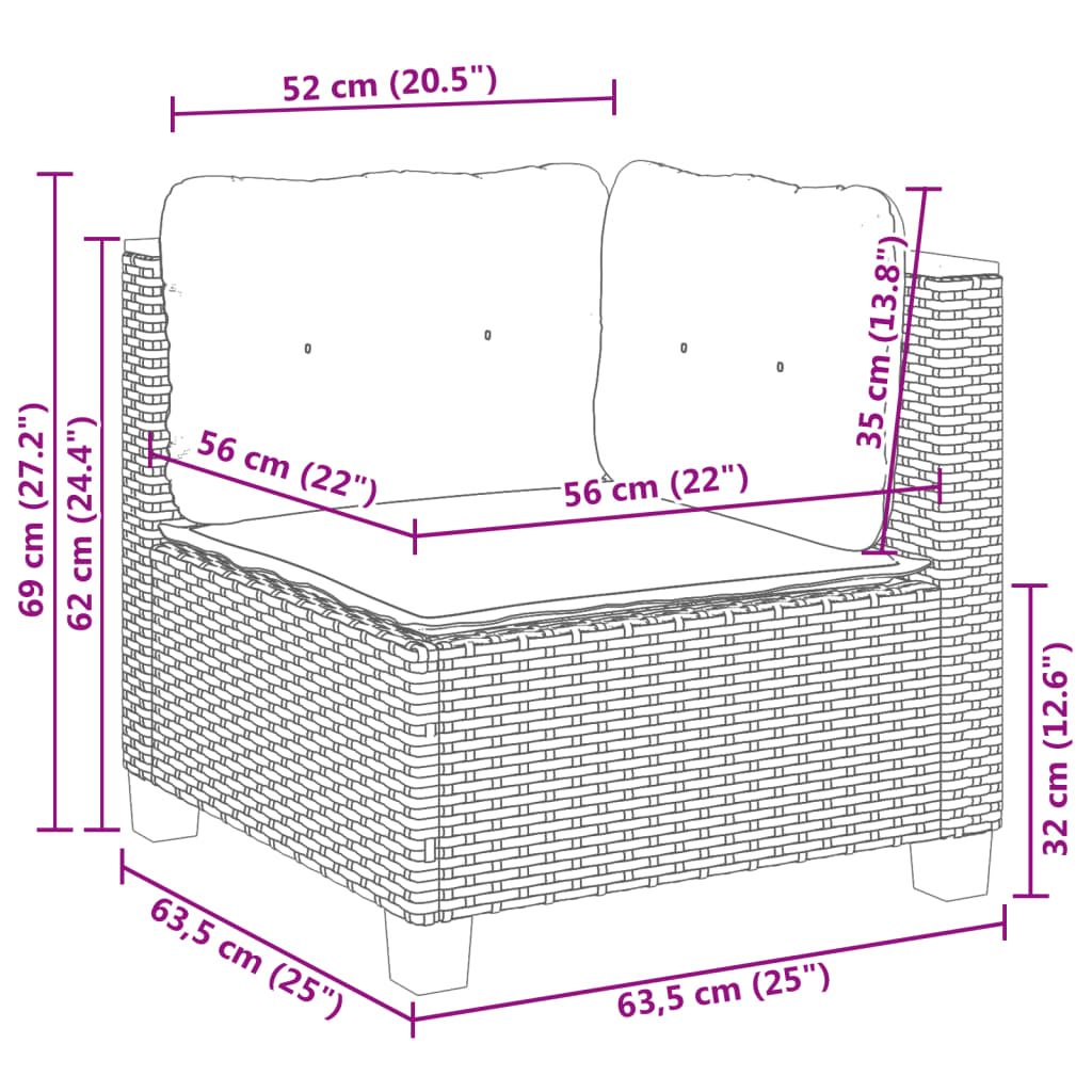 10 pcs conjunto de sofás p/ jardim com almofadões vime PE bege - Image 8