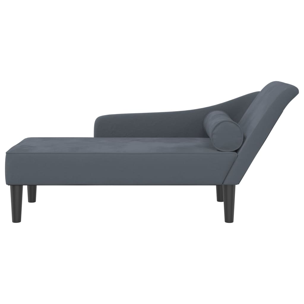Chaise lounge com almofadões veludo cinzento-escuro - Image 2