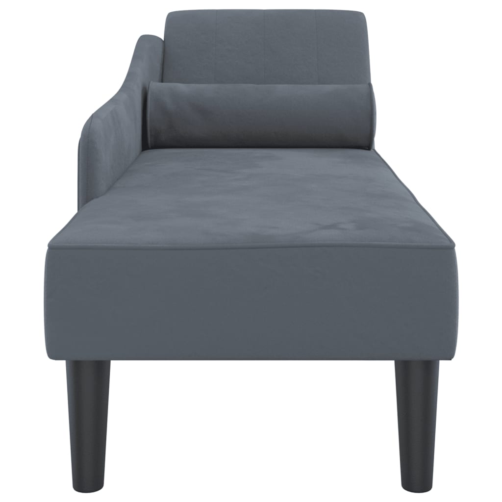 Chaise lounge com almofadões veludo cinzento-escuro - Image 3