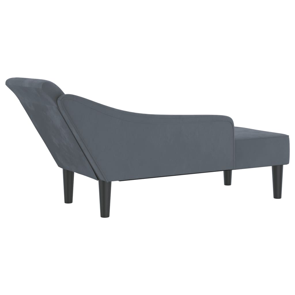 Chaise lounge com almofadões veludo cinzento-escuro - Image 4