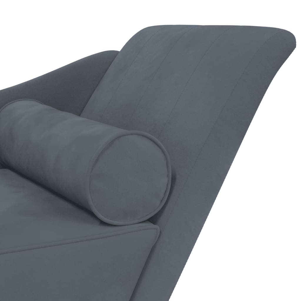 Chaise lounge com almofadões veludo cinzento-escuro - Image 5