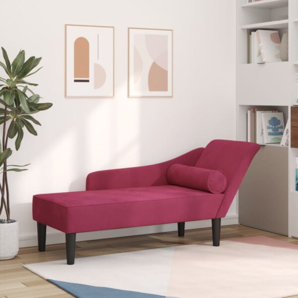 Chaise longue com almofadões veludo vermelho tinto