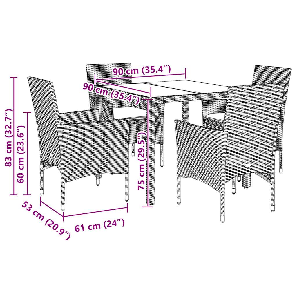 5 pcs conjunto jantar jardim c/ almofadões PE/vidro cinza claro - Image 6