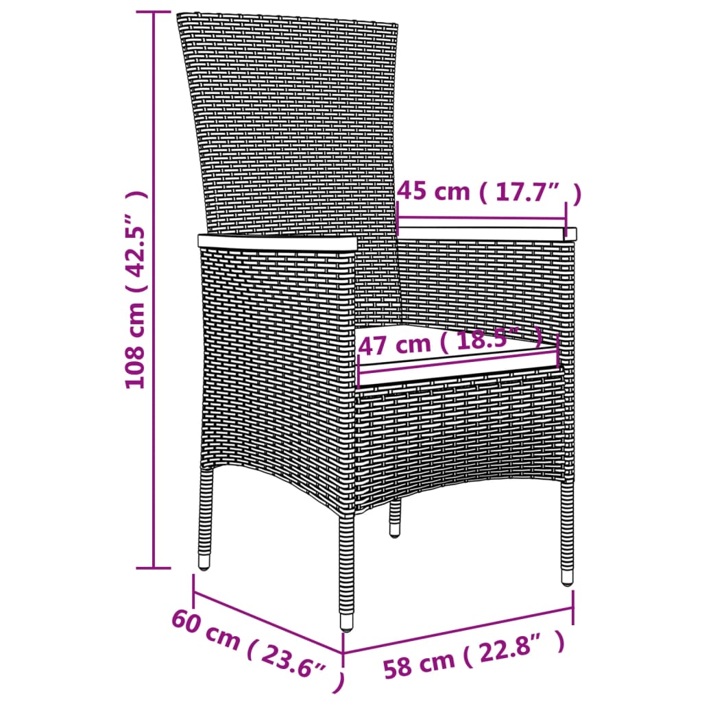 9 pcs conjunto de jantar p/ jardim c/ almofadões vime PE cinza - Image 8