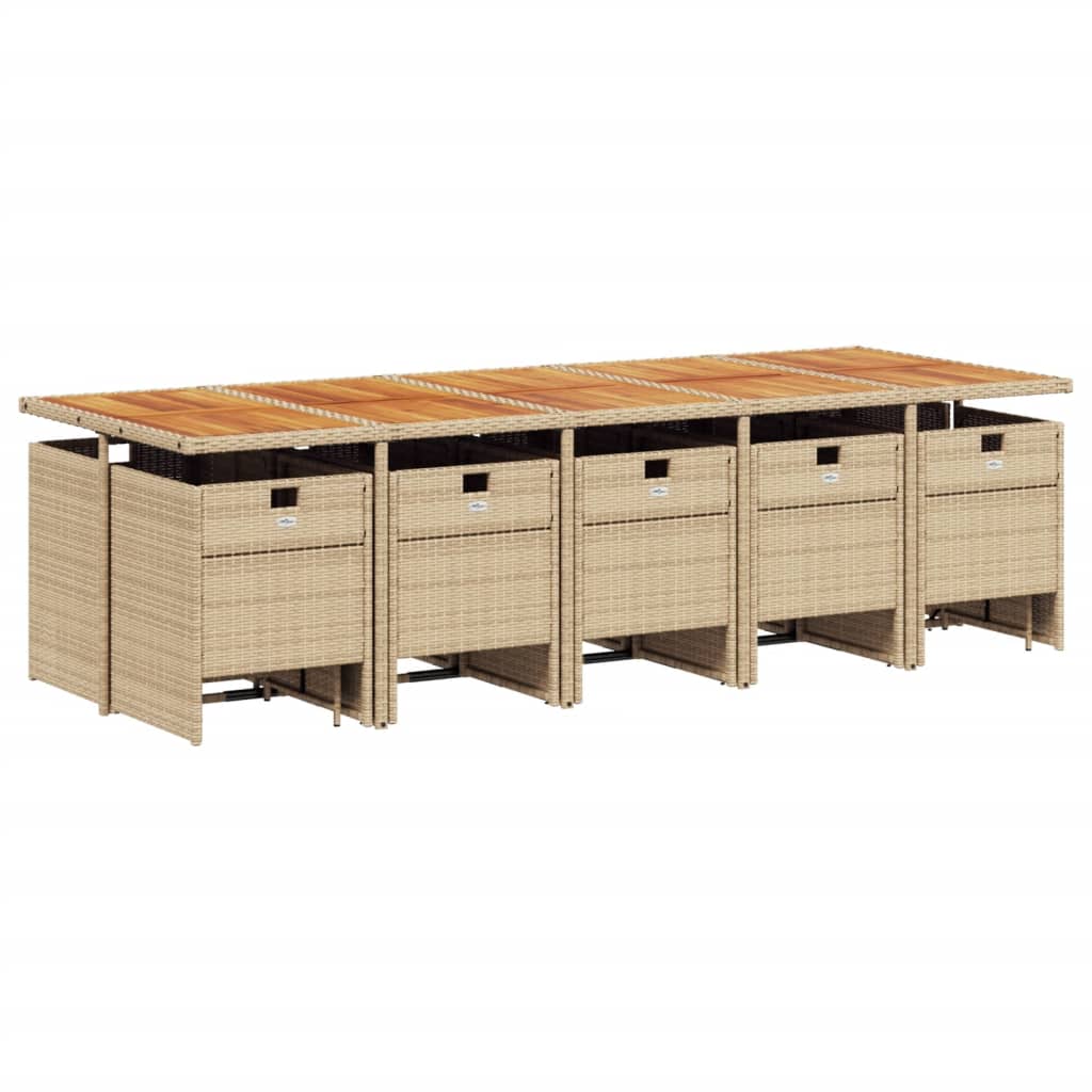 15 pcs conjunto de jantar p/ jardim com almofadões vime PE bege - Image 2