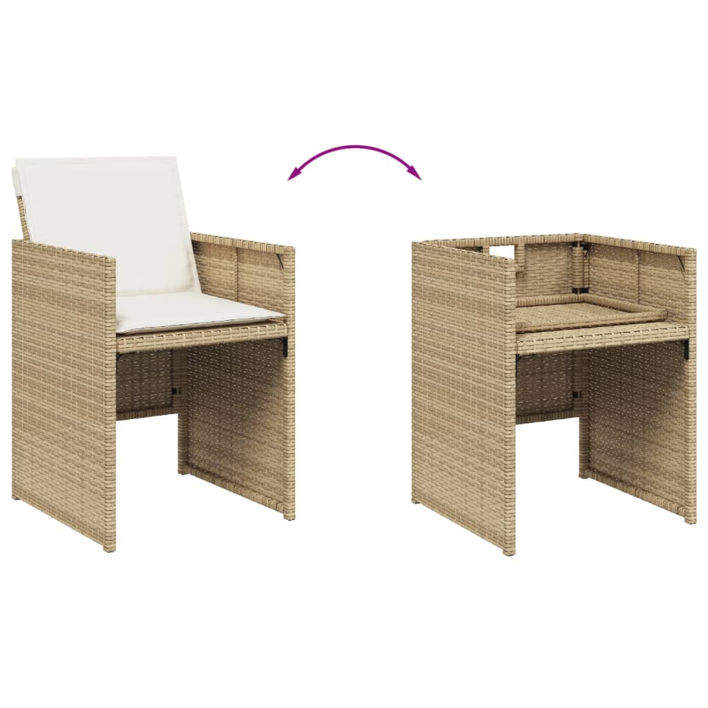 15 pcs conjunto de jantar p/ jardim com almofadões vime PE bege - Image 6