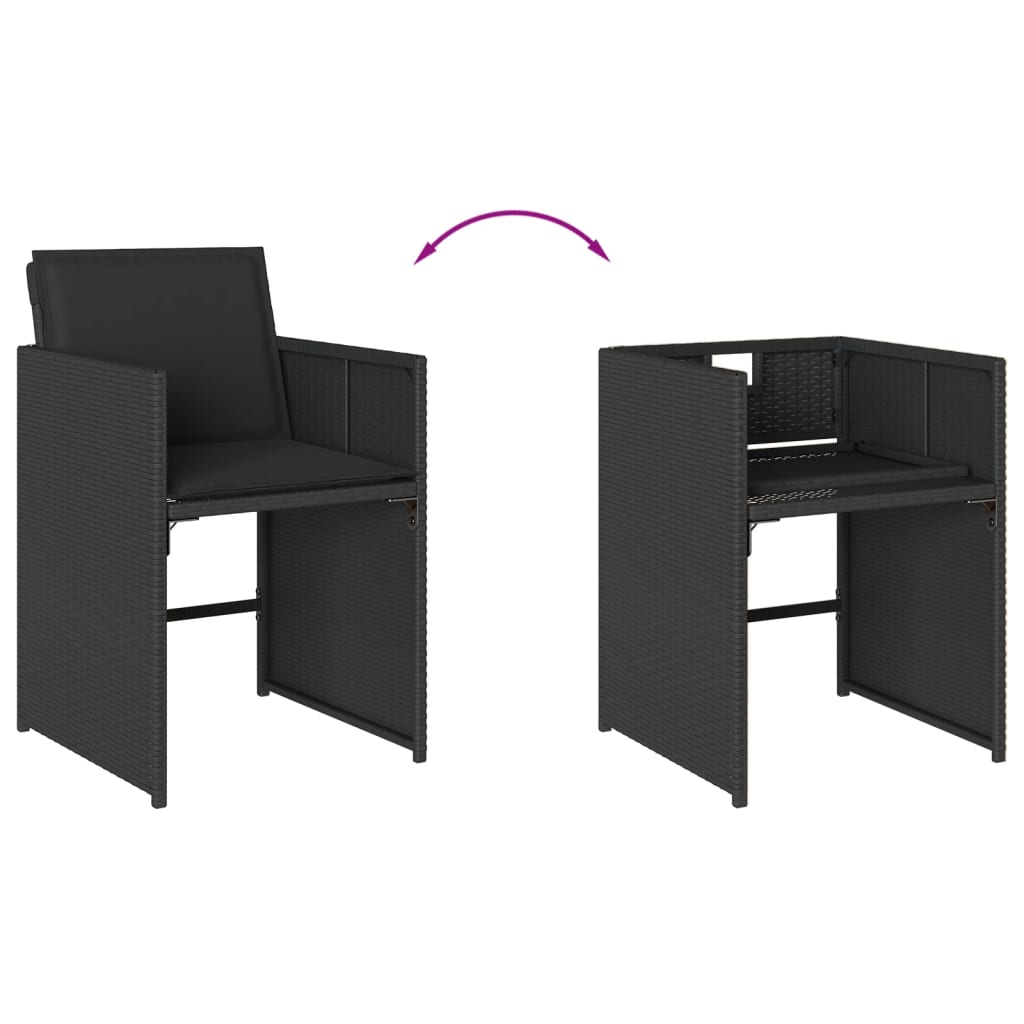 15 pcs conjunto de jantar p/jardim com almofadões vime PE preto - Image 6