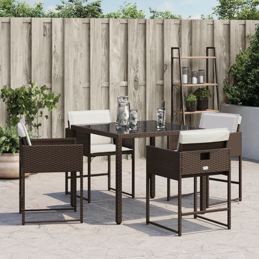 Cadeiras de jardim com almofadões 4 pcs vime PE castanho - Image 3