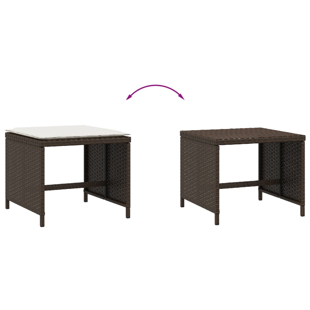 Bancos jardim com almofadões 4 pcs 40x40x35 cm vime PE castanho - Image 6