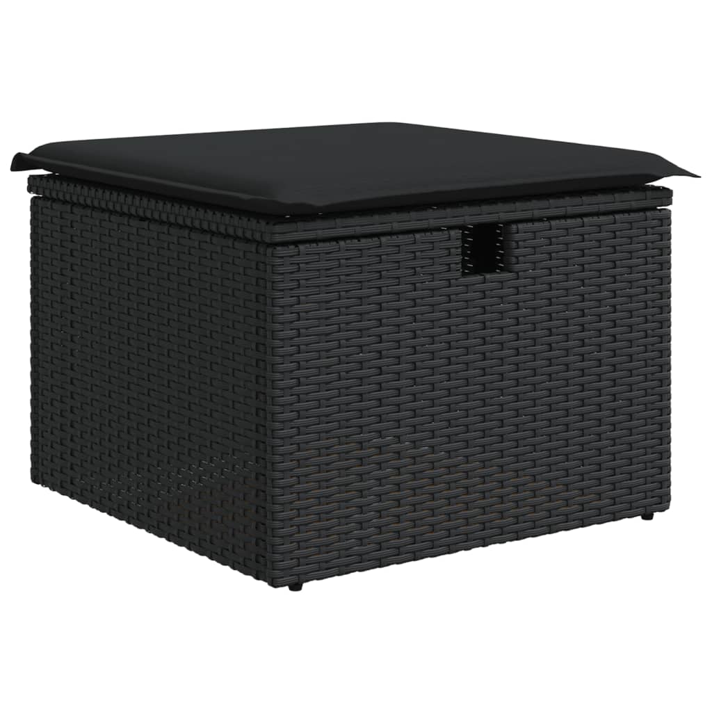 6 pcs conjunto sofás de jardim c/ almofadões vime PE preto - Image 4