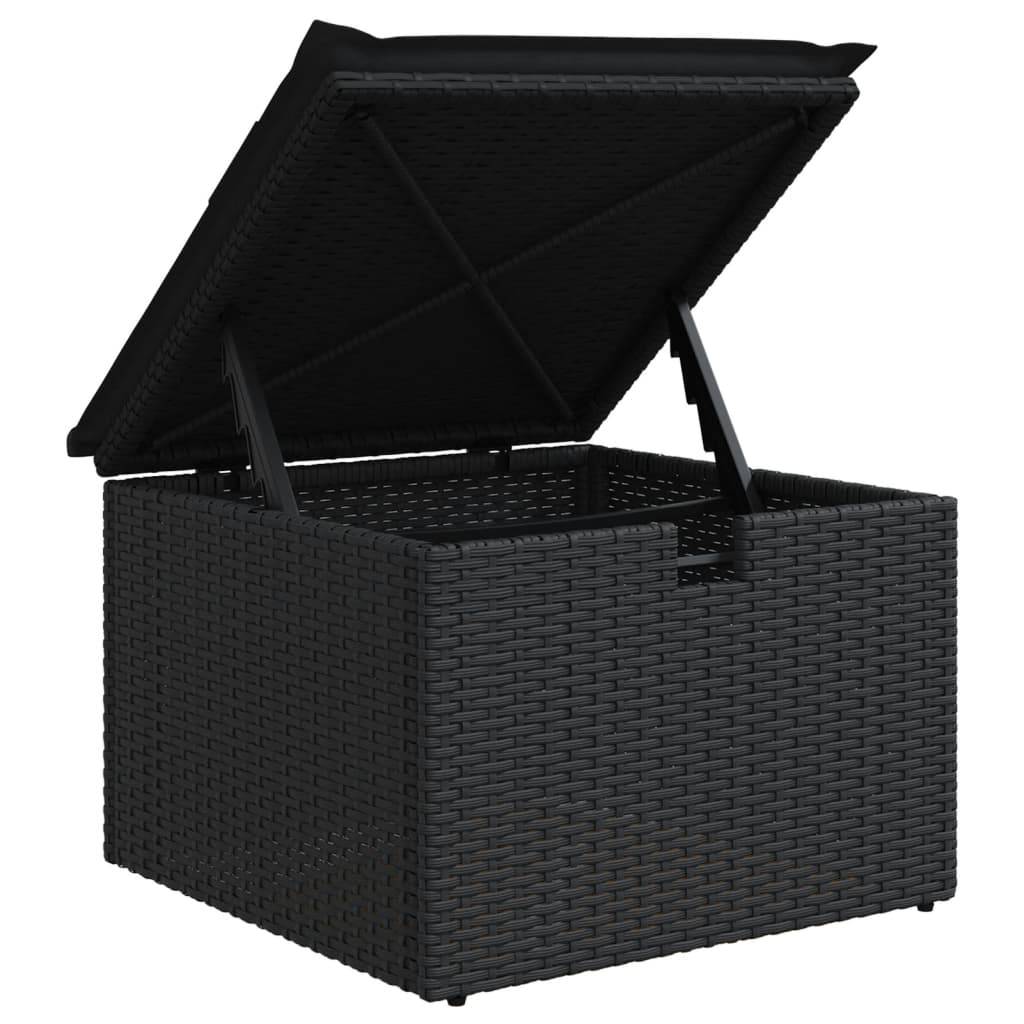 6 pcs conjunto sofás de jardim c/ almofadões vime PE preto - Image 9