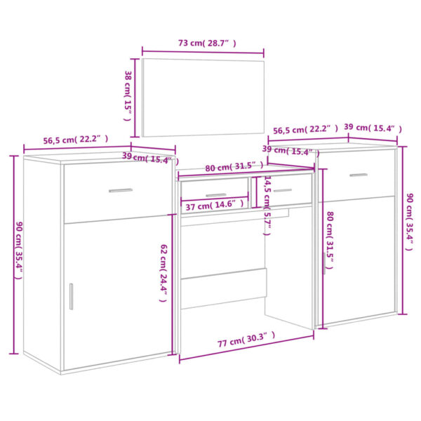 Conjunto de toucador 4 pcs derivados de madeira branco - Image 10