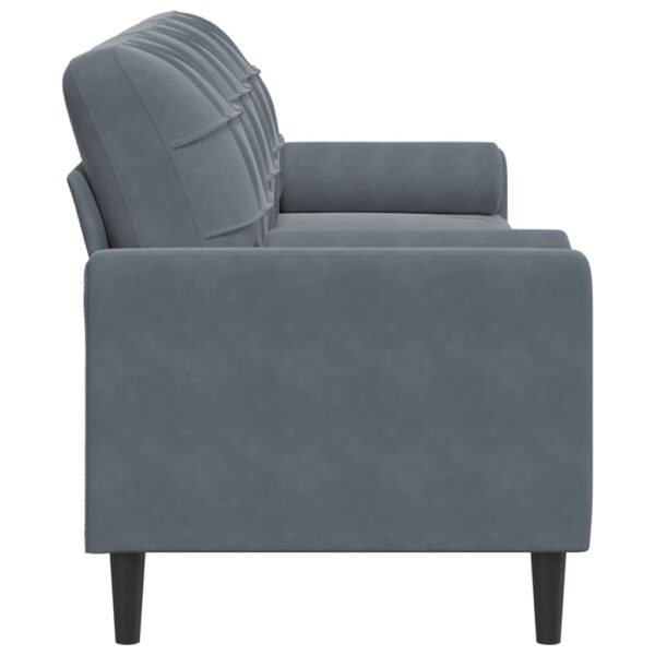 Sofá 3 lug. c/ almofadas decorativas 210 cm veludo cinza-escuro - Image 3