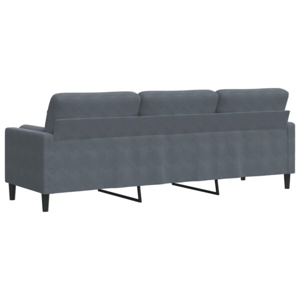 Sofá 3 lug. c/ almofadas decorativas 210 cm veludo cinza-escuro - Image 4