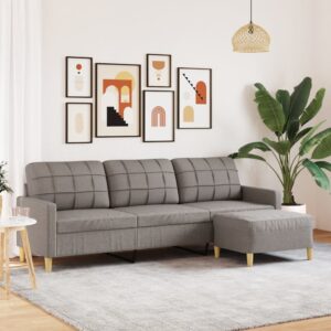 Sofá de 3 lugares + apoio de pés 210cm tecido cinza-acastanhado