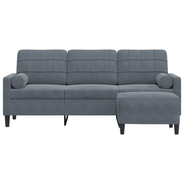 Sofá de 3 lugares com apoio de pés 180 cm veludo cinza-escuro - Image 2