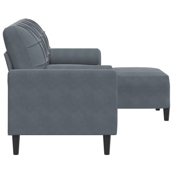 Sofá de 3 lugares com apoio de pés 180 cm veludo cinza-escuro - Image 3