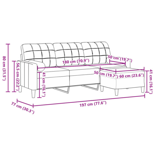 Sofá de 3 lugares com apoio de pés 180 cm veludo cinza-escuro - Image 6