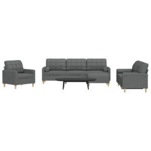 4pcs conjunto sofás c/ almofadões/apoio pés tecido cinza-escuro