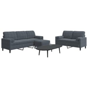 3 pcs conjunto de sofás com almofadões veludo cinzento-escuro
