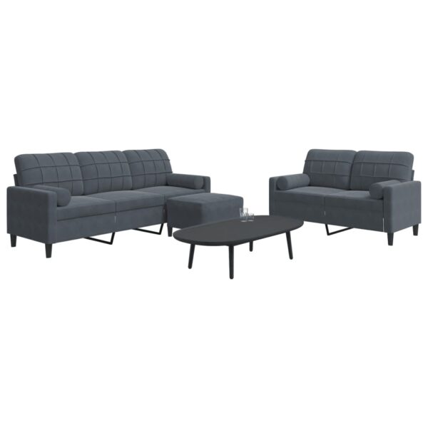 3 pcs conjunto de sofás com almofadões veludo cinzento-escuro