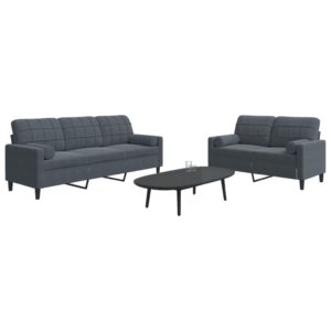 2 pcs conjunto sofás com almofadões e rolos veludo cinza-escuro