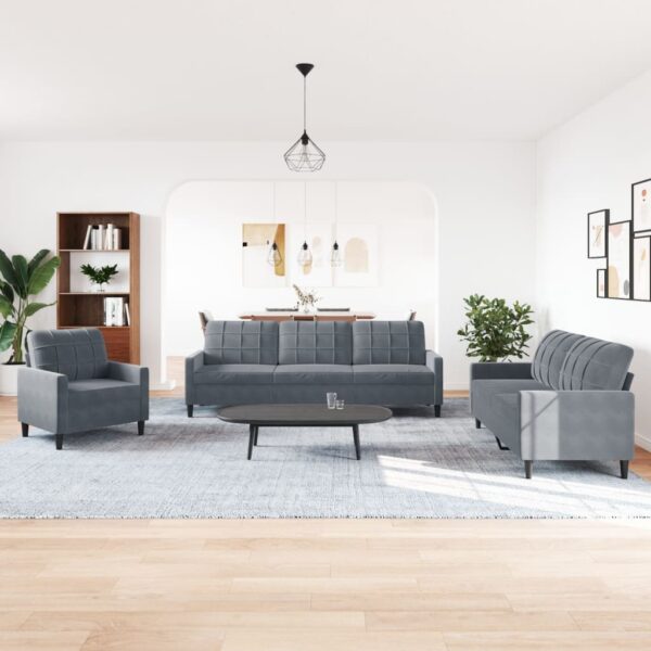 4 pcs conjunto de sofás com almofadões veludo cinzento-escuro - Image 2