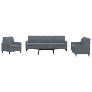 4 pcs conjunto de sofás com almofadões veludo cinzento-escuro