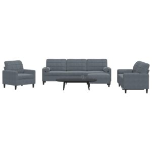 4 pcs conjunto sofás com almofadões e rolos veludo cinza-escuro
