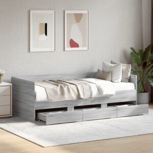 Sofá-cama com gavetas sem colchão 100x200 cm cinzento sonoma