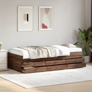 Sofá-cama com gavetas sem colchão 100x200 cm carvalho castanho