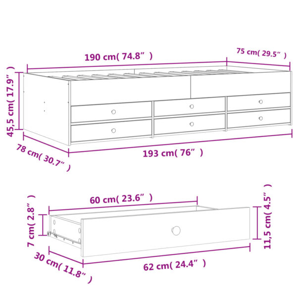 Sofá-cama com gavetas sem colchão 75x190 cm branco - Image 9