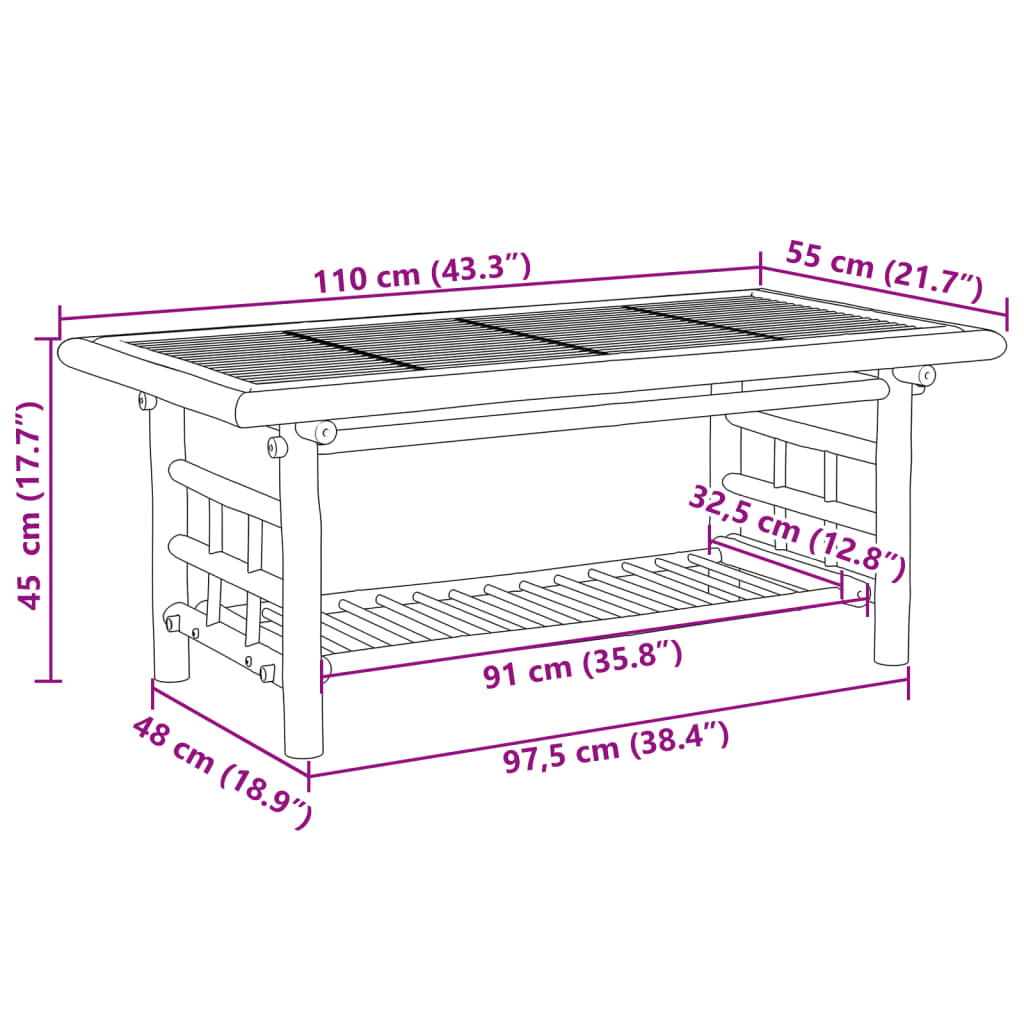 Mesa de centro 110x55x45 cm bambu - Image 6