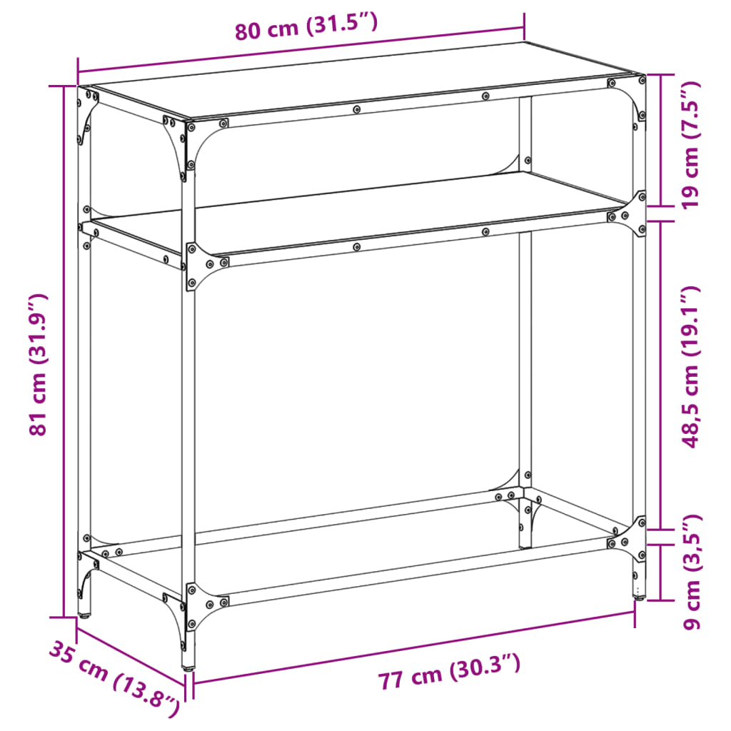 Mesa consola com tampo em vidro transparente 80x35x81 cm aço - Image 8