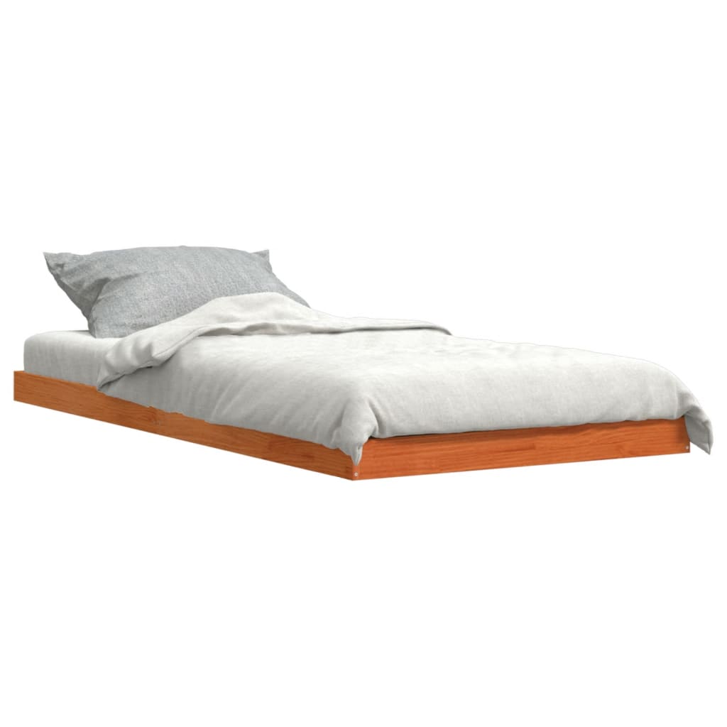 Estrutura de cama 100x200 cm madeira pinho maciça castanho cera - Image 2