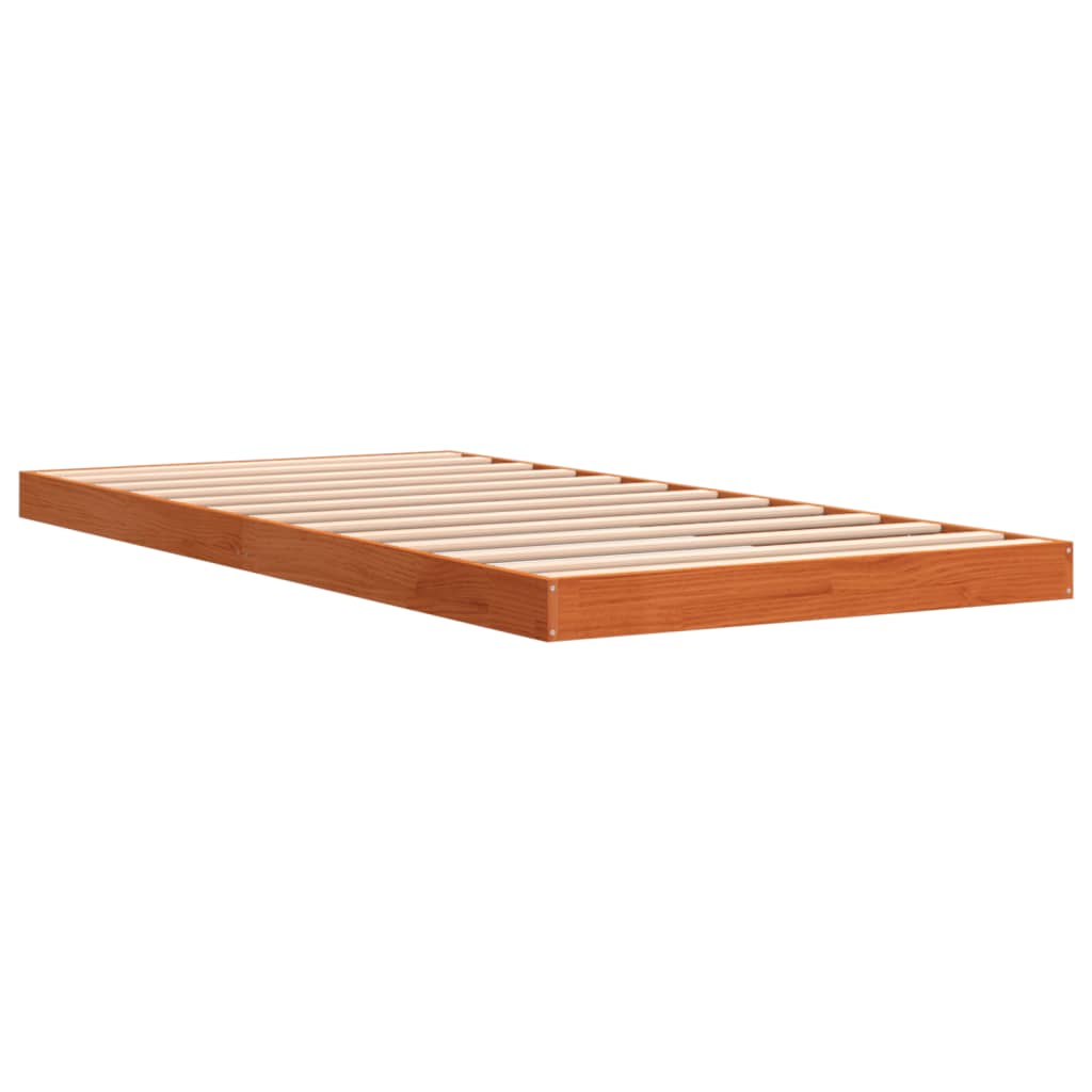 Estrutura de cama 100x200 cm madeira pinho maciça castanho cera - Image 3