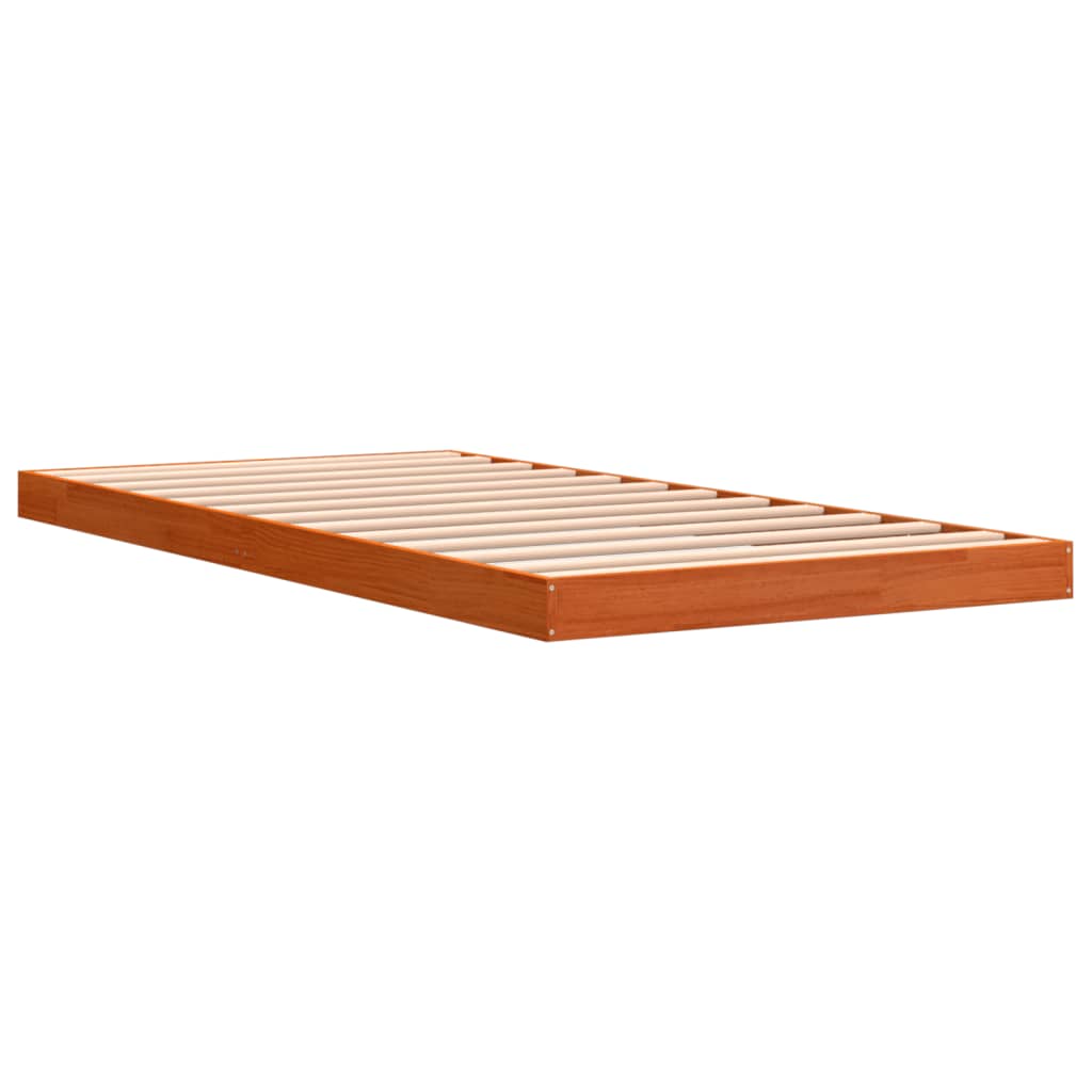 Estrutura de cama 100x200 cm madeira pinho maciça castanho cera - Image 6