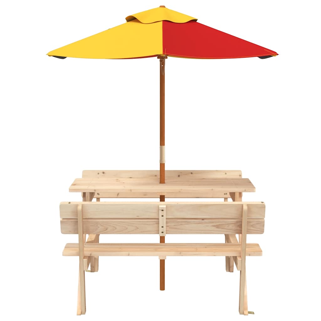 Mesa de piquenique para 4 crianças com guarda-sol abeto maciço - Image 2