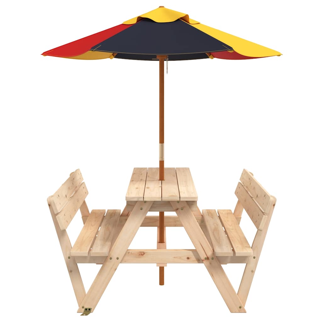 Mesa de piquenique para 4 crianças com guarda-sol abeto maciço - Image 3