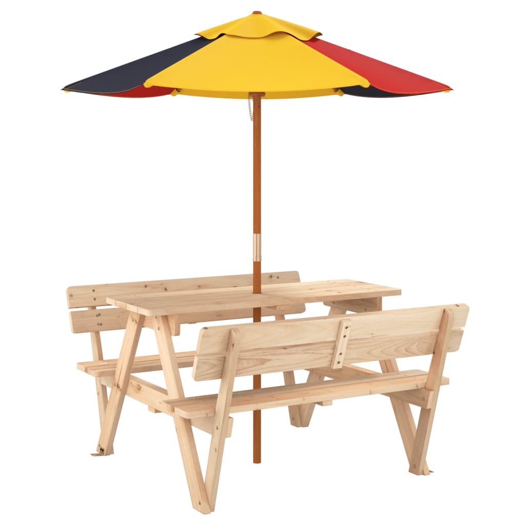 Mesa de piquenique para 4 crianças com guarda-sol abeto maciço - Image 4