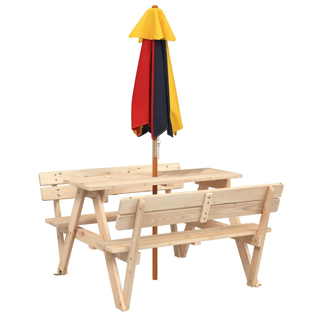 Mesa de piquenique para 4 crianças com guarda-sol abeto maciço - Image 5