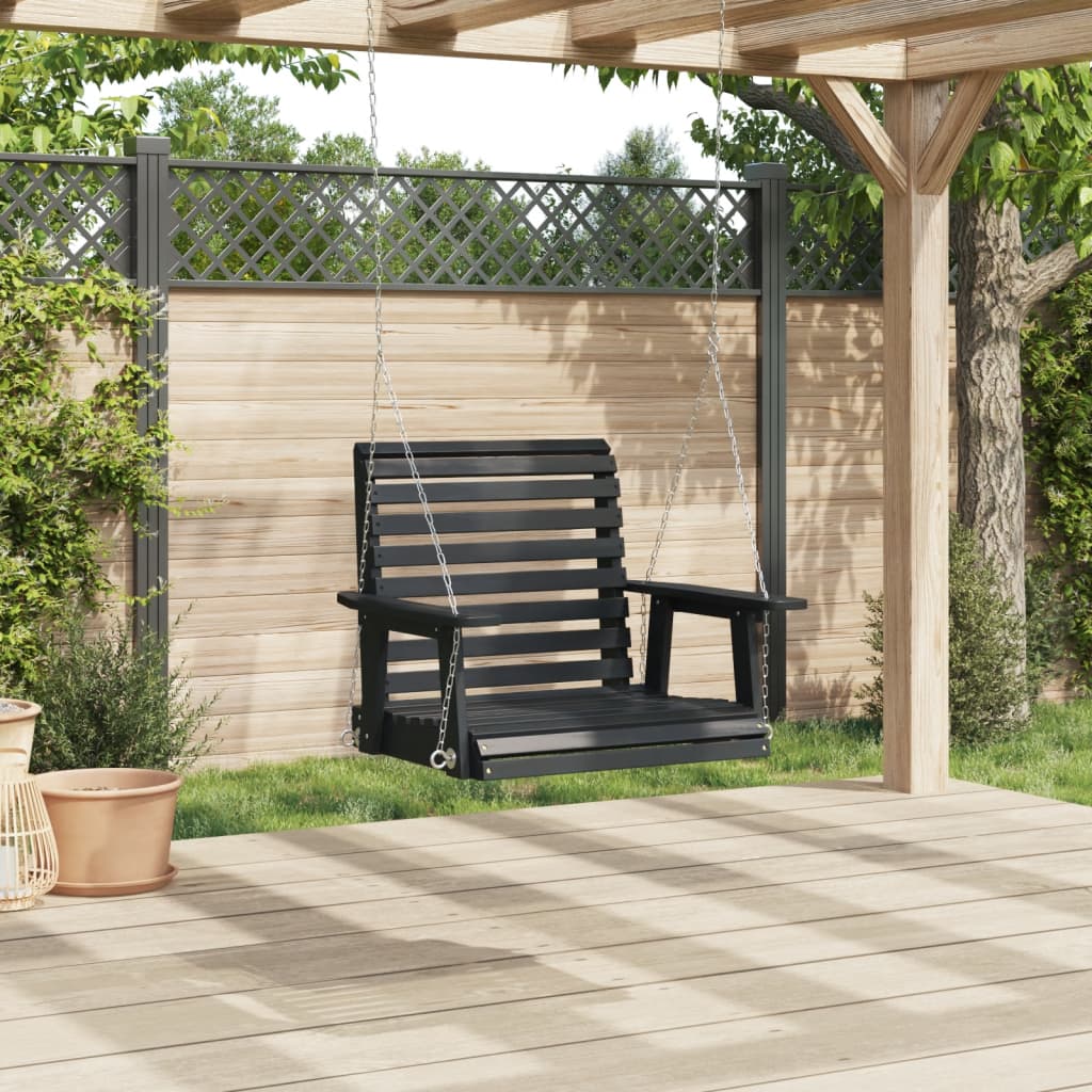 Cadeira de baloiço com correntes de metal abeto maciço preto - Image 2