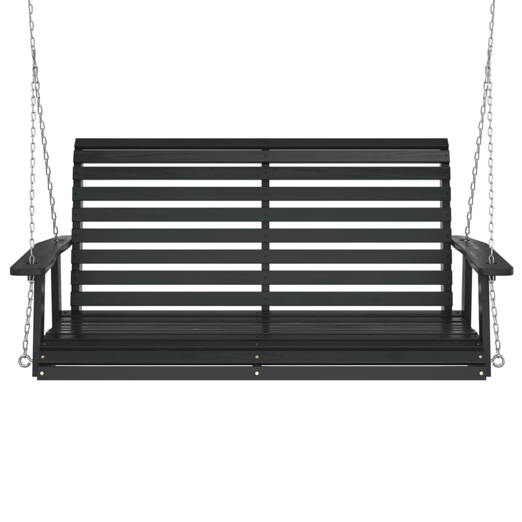 Banco de baloiço com correntes de metal abeto maciço preto - Image 3