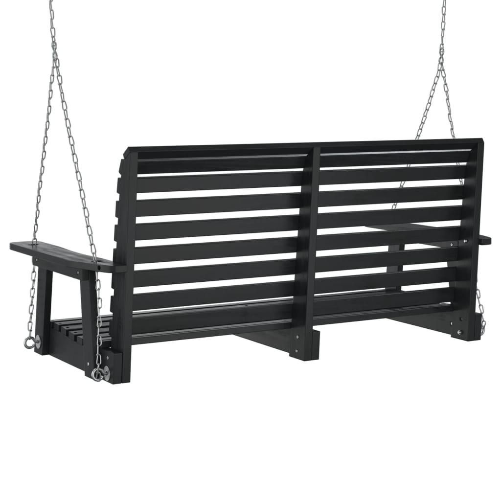 Banco de baloiço com correntes de metal abeto maciço preto - Image 5
