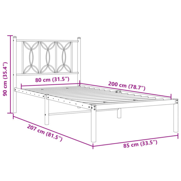 Estrutura de cama com cabeceira 80x200 cm metal preto - Image 7